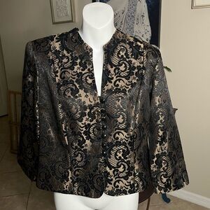 Vintage Jessica Howard Petite Metallic Black & Gold Blazer Jacket Top - 14P / 14